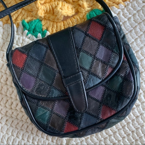 Vintage Genuine Leather Patchwork Crossbody Purse